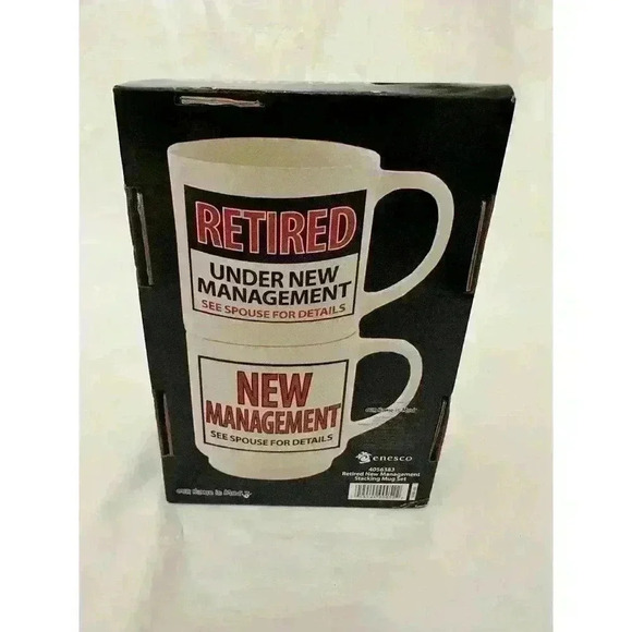 Our name Is Mud Laurie Veasey Set 2 Stackable Retirement Mugs White/Red - Picture 4 of 5